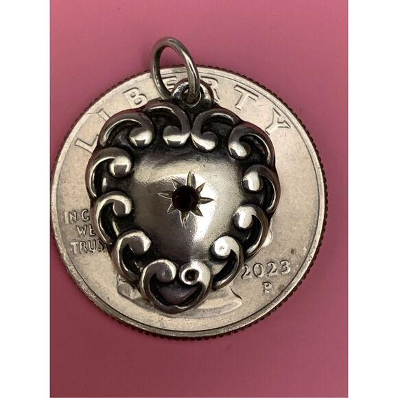 .925 Heart with Ruby Sterling Silver Jewelry Charm #valentine - Picture 2 of 3